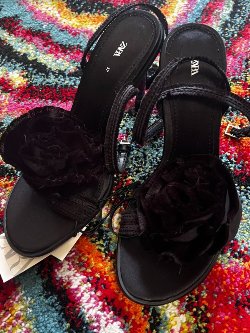 Zara Black Heels With Floral Applique